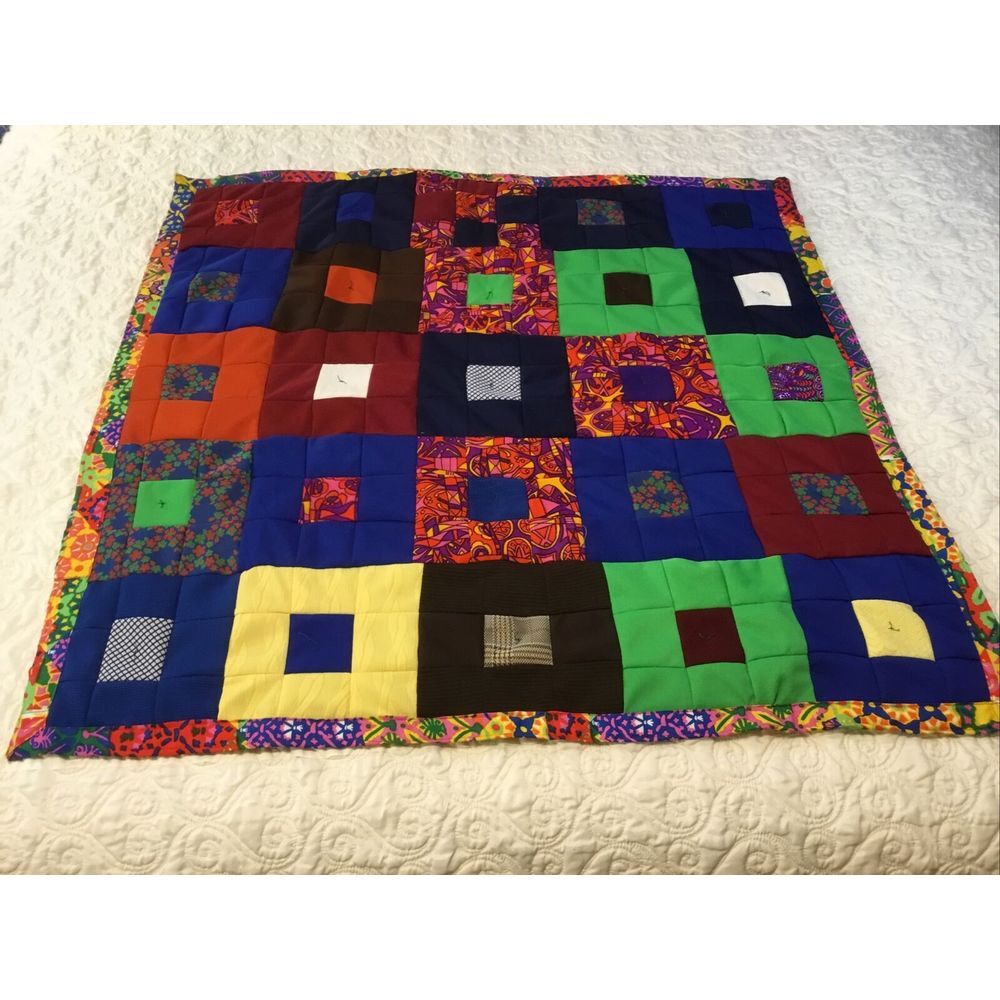 Handmade Baby Quilt Patchwork Block Pattern Crib Quilt‎ Multi Colors 42x42